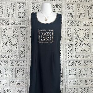 Vintage Lightweight Boho Aztec Cheetah Print And Black Sleeveless Midi Dress